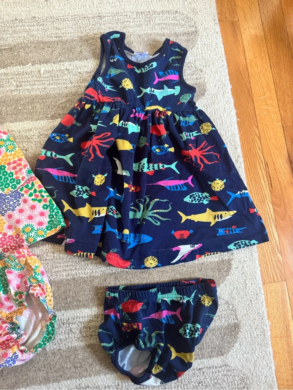 Toddler Floral & Ocean Tank Dress Duo - Colorful Multi & Navy Fish